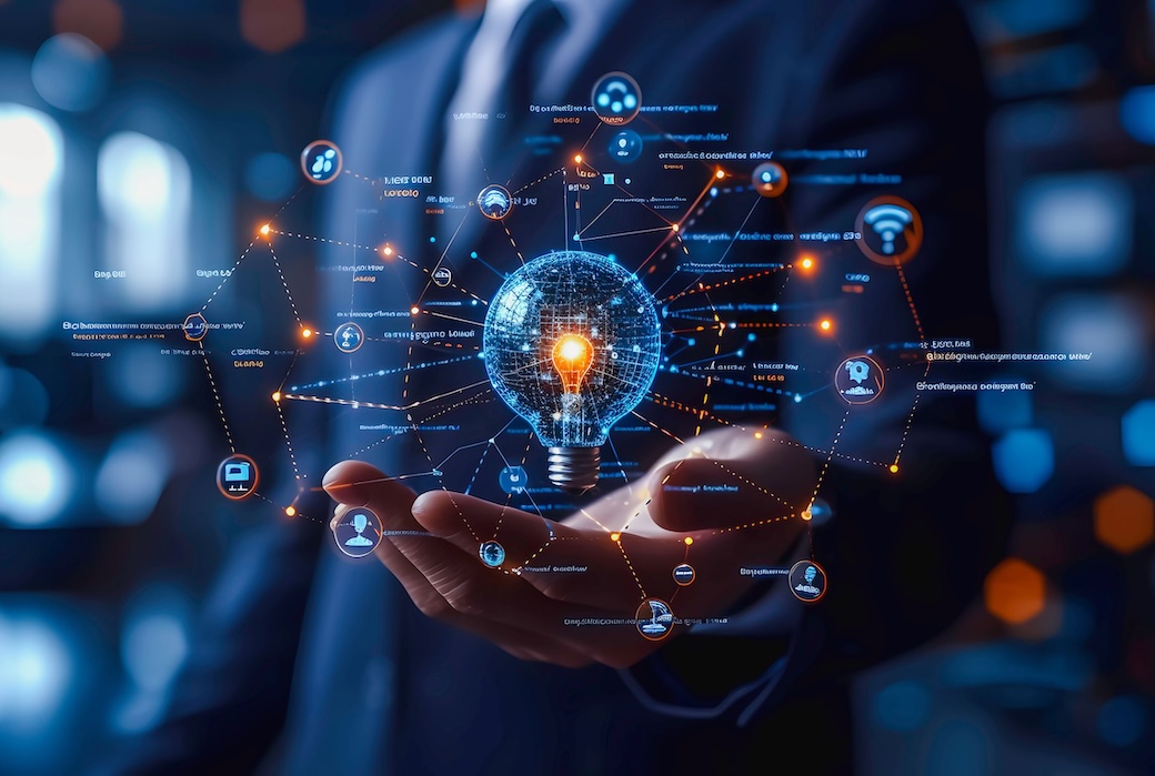 man holding lightbulb